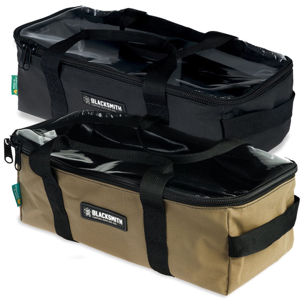 camping gear bag Australian Made Clear Top Small Drawer Bag Black/Grey